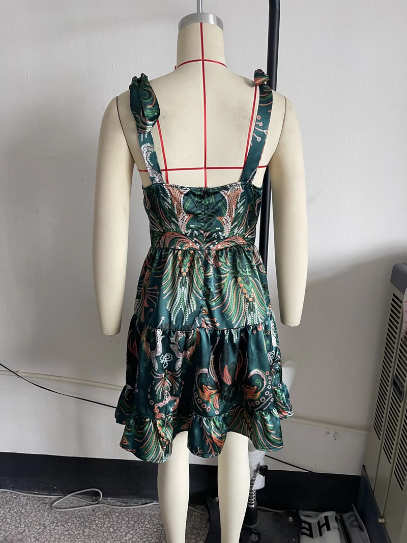 Fashion Printing Satin Print Slip Dress,Mini & Short Dresses