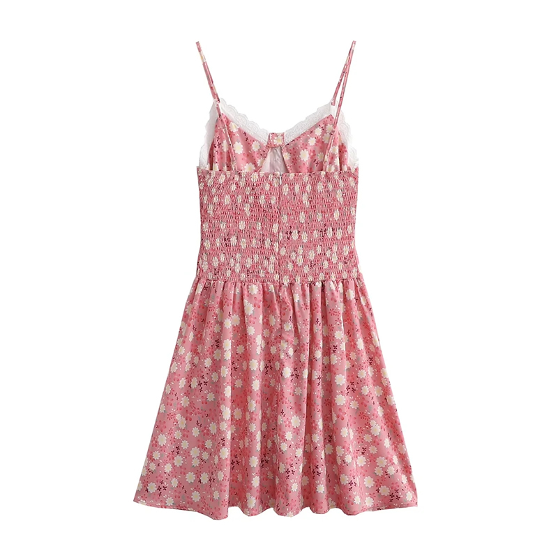 Fashion Pink Printed V-neck Dress,Mini & Short Dresses