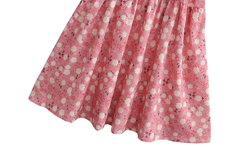 Fashion Pink Printed V-neck Dress,Mini & Short Dresses
