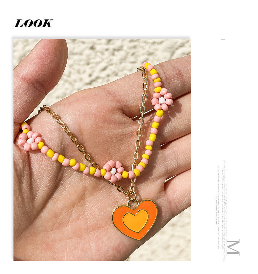 Fashion Green Alloy Drop Oil Love Rice Bead Flower Double Layer Necklace,Multi Strand Necklaces