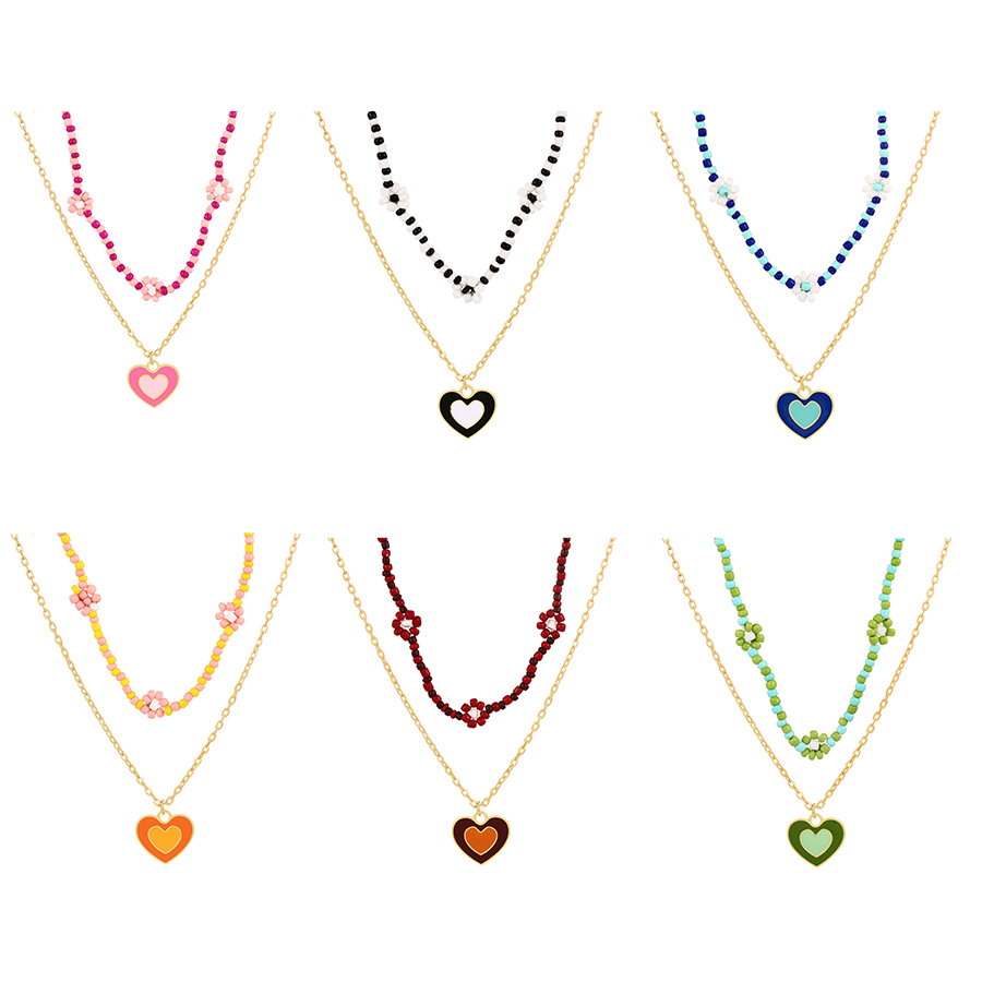 Fashion Orange Alloy Drop Oil Love Rice Bead Flower Double Layer Necklace,Multi Strand Necklaces