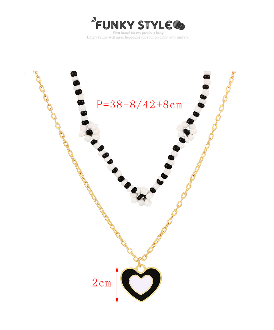 Fashion Black Alloy Drop Oil Love Rice Bead Flower Double Layer Necklace,Multi Strand Necklaces