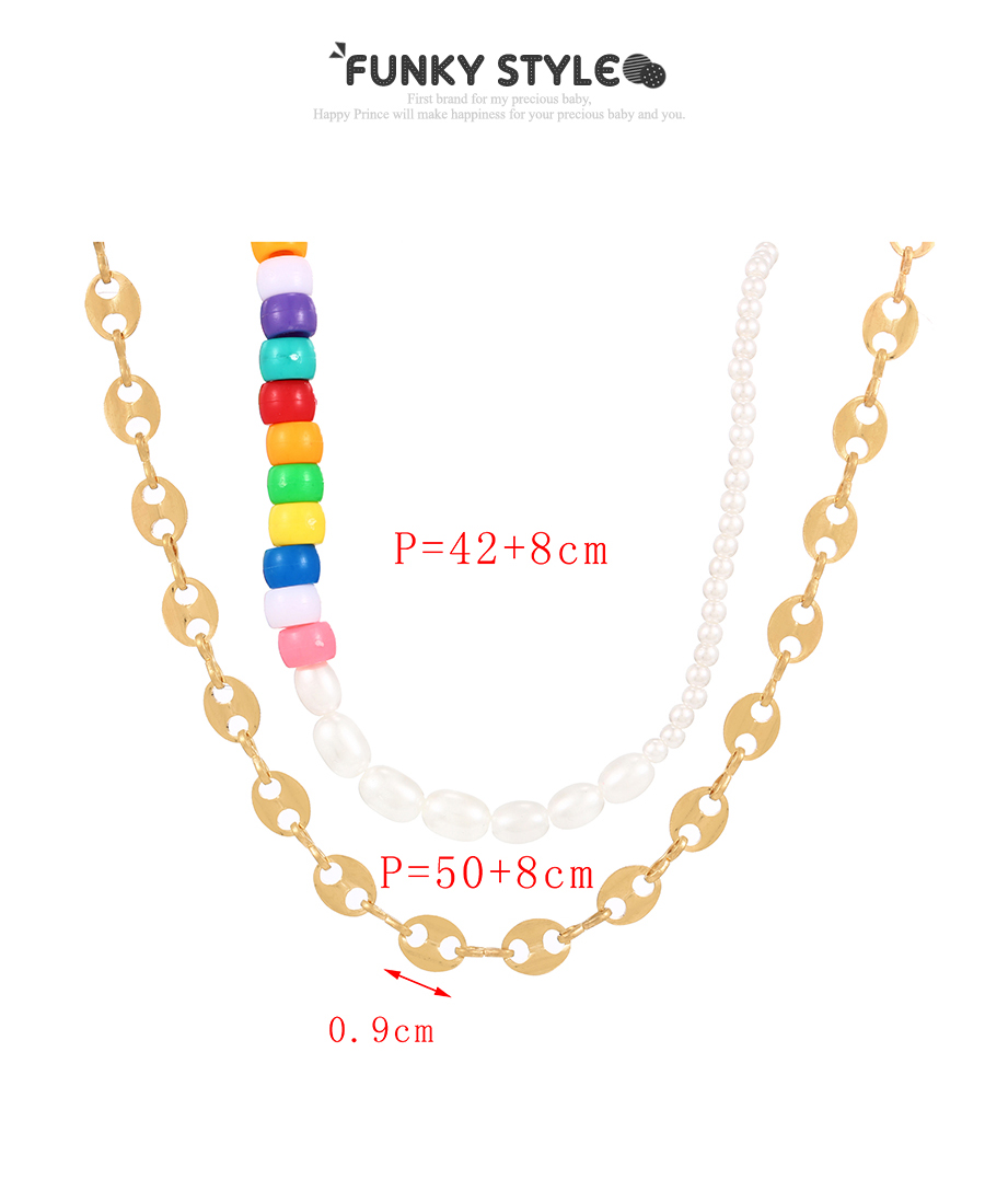 Fashion Gold Alloy Pearl Beaded Pig Nose Chain Double Layer Necklace,Multi Strand Necklaces