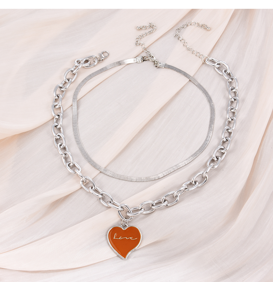 Fashion Khaki Alloy Drop Oil Letter Love Chain Double Layer Necklace,Multi Strand Necklaces