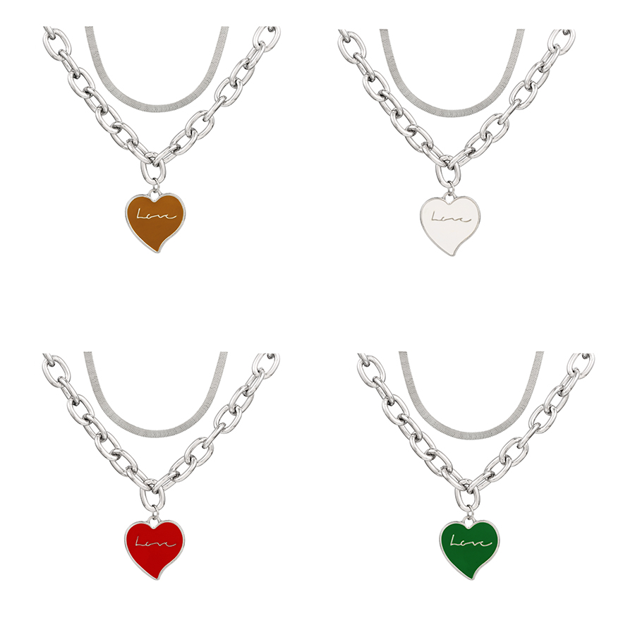 Fashion White Alloy Drop Oil Letter Love Chain Double Layer Necklace,Multi Strand Necklaces