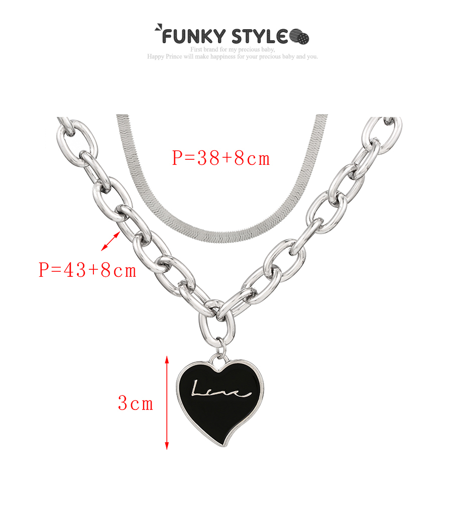 Fashion Black Alloy Drop Oil Letter Love Chain Double Layer Necklace,Multi Strand Necklaces