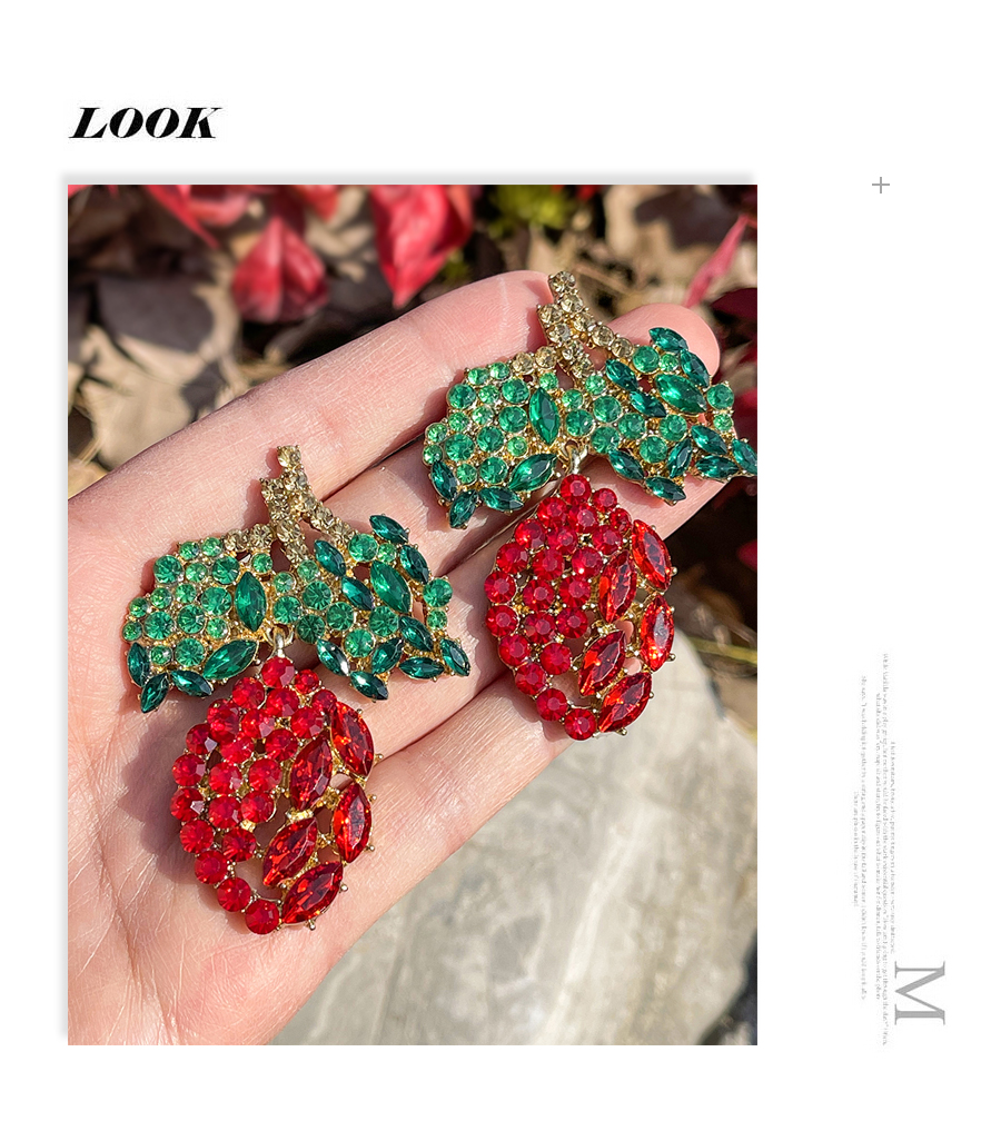 Fashion Red Alloy Diamond Fruit Stud Earrings,Stud Earrings