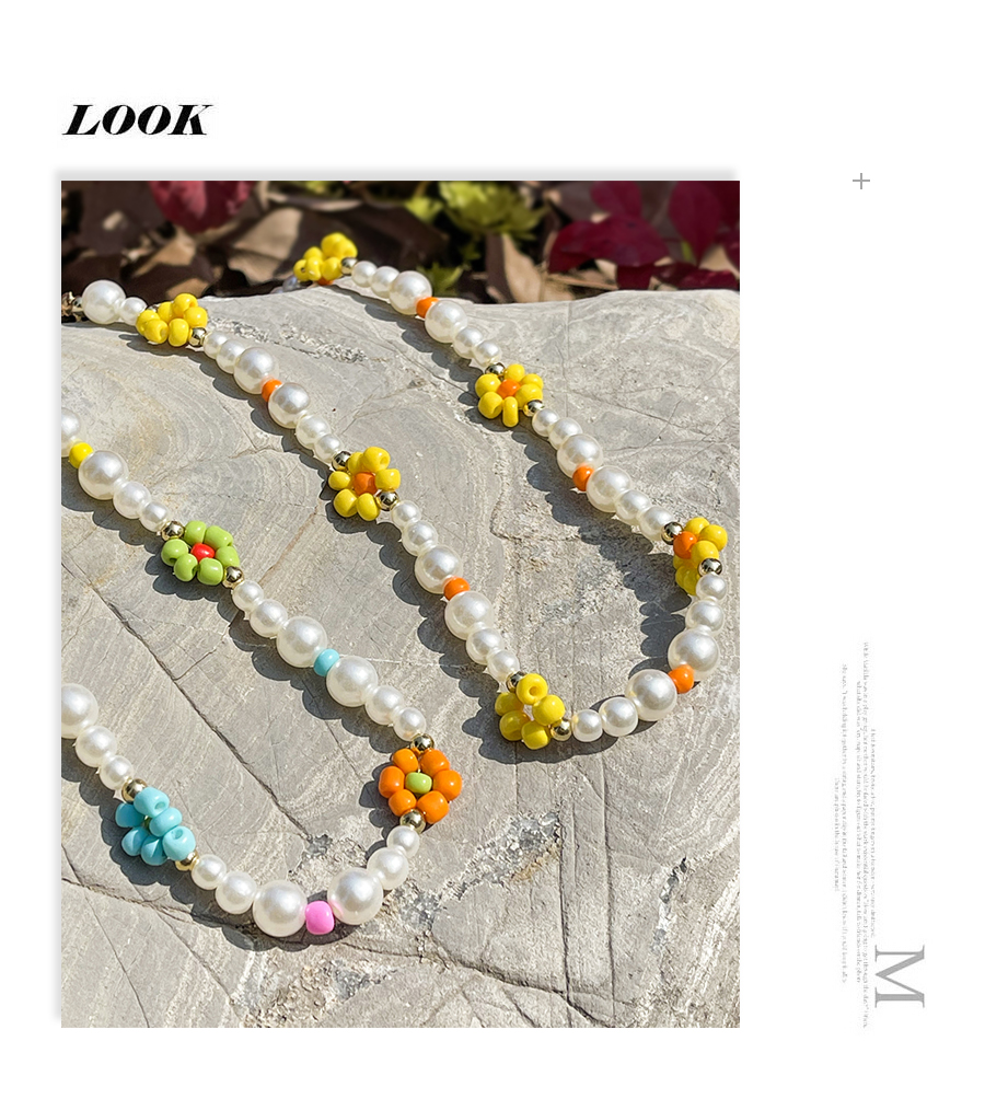 Fashion Green Rice Bead Flower Pearl Necklace,Pendants