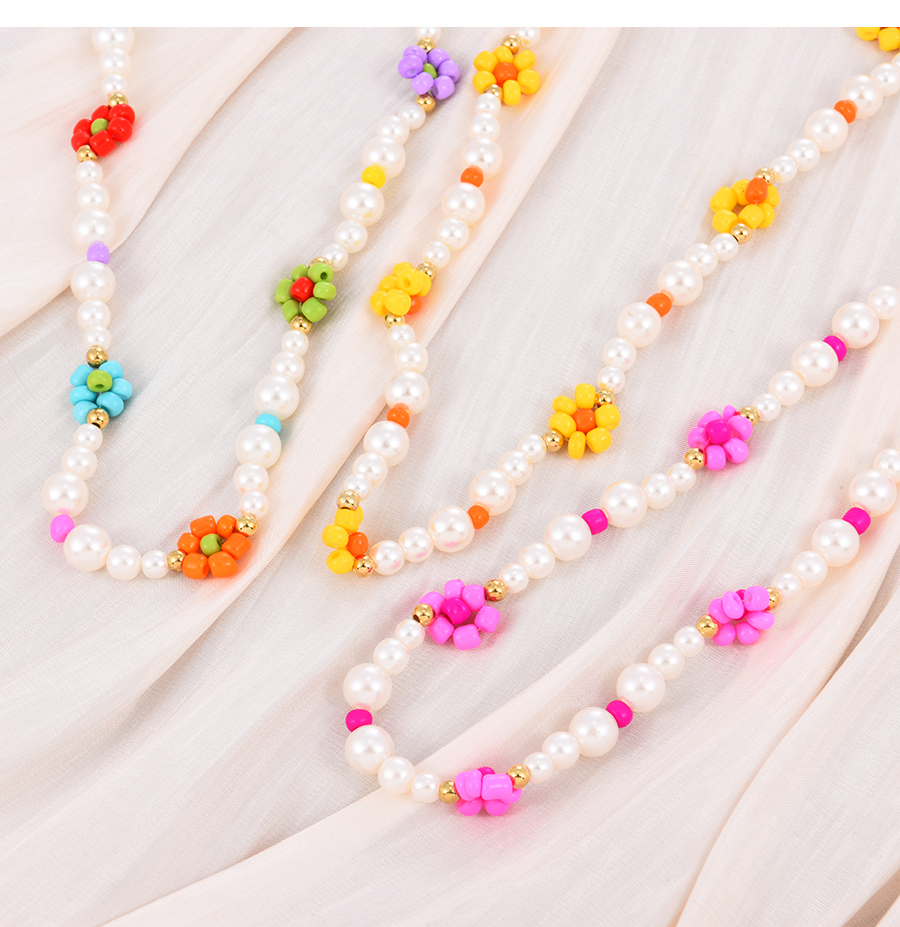 Fashion Green Rice Bead Flower Pearl Necklace,Pendants