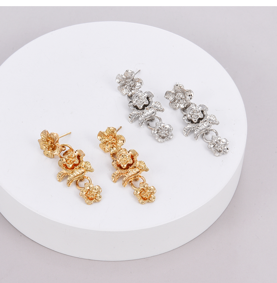 Fashion Gold Alloy Flower Stud Earrings,Stud Earrings