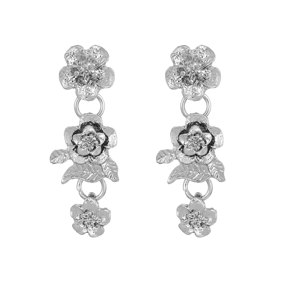 Fashion Silver Alloy Flower Stud Earrings,Stud Earrings