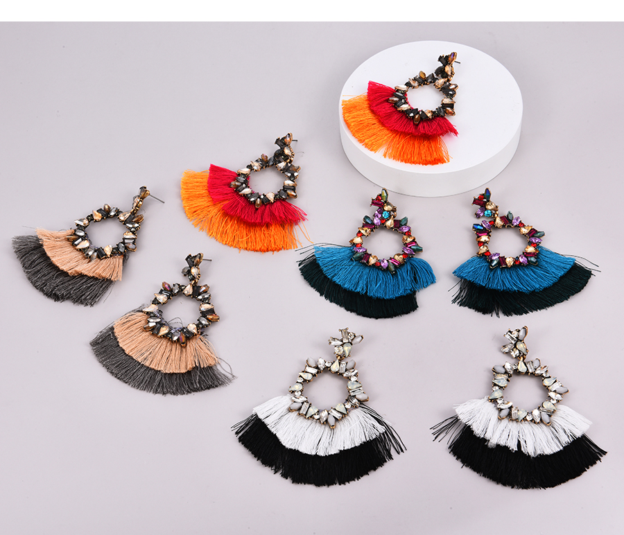Fashion Khaki Alloy Diamond Irregular Colorblock Tassel Stud Earrings,Stud Earrings
