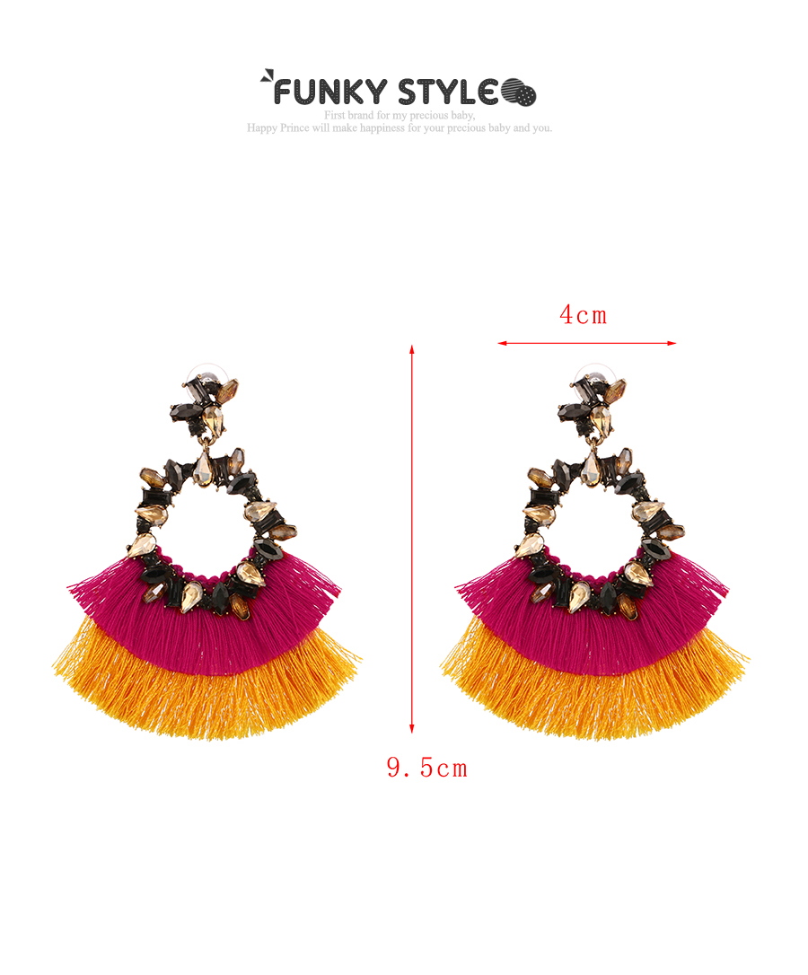Fashion Pink Alloy Diamond Irregular Colorblock Tassel Stud Earrings,Stud Earrings