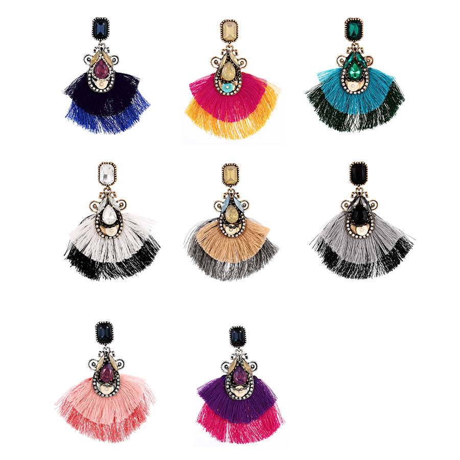 Fashion Purple Alloy Set Waterdrop Diamond Contrast Color Tassel Stud Earrings,Stud Earrings