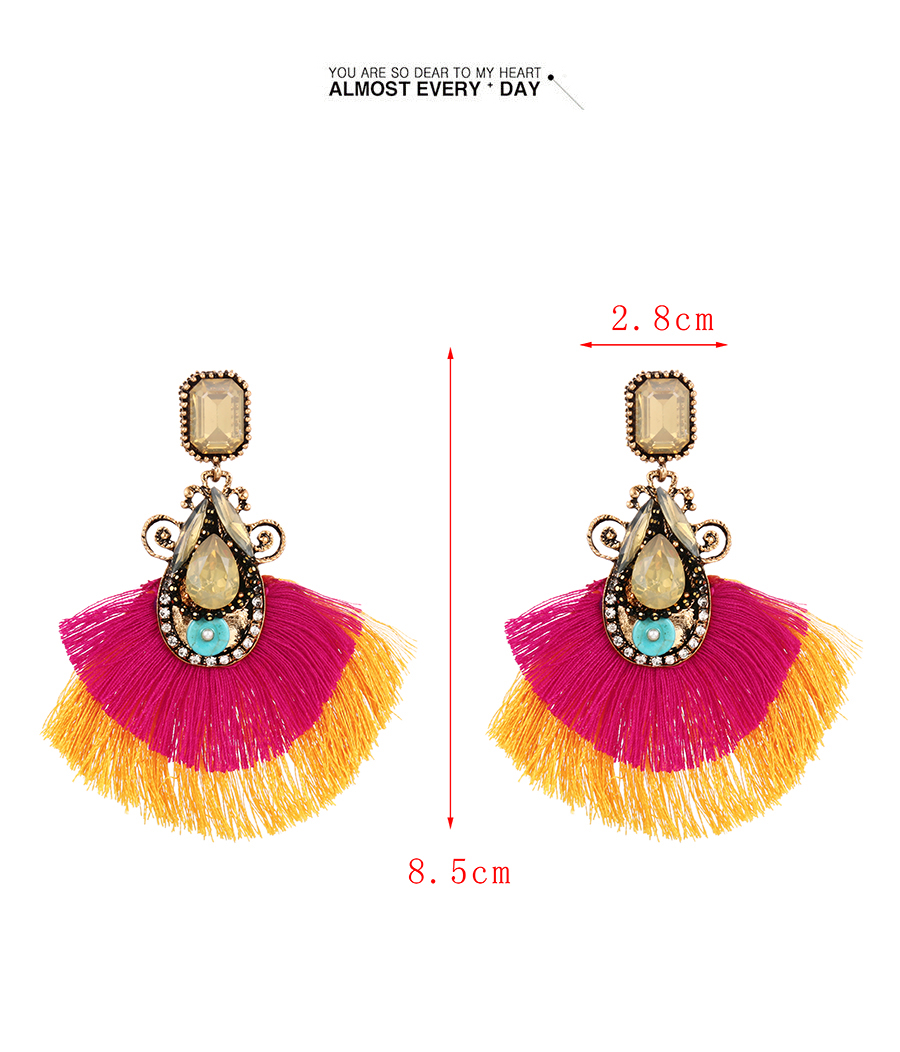 Fashion Pink Alloy Set Waterdrop Diamond Contrast Color Tassel Stud Earrings,Stud Earrings