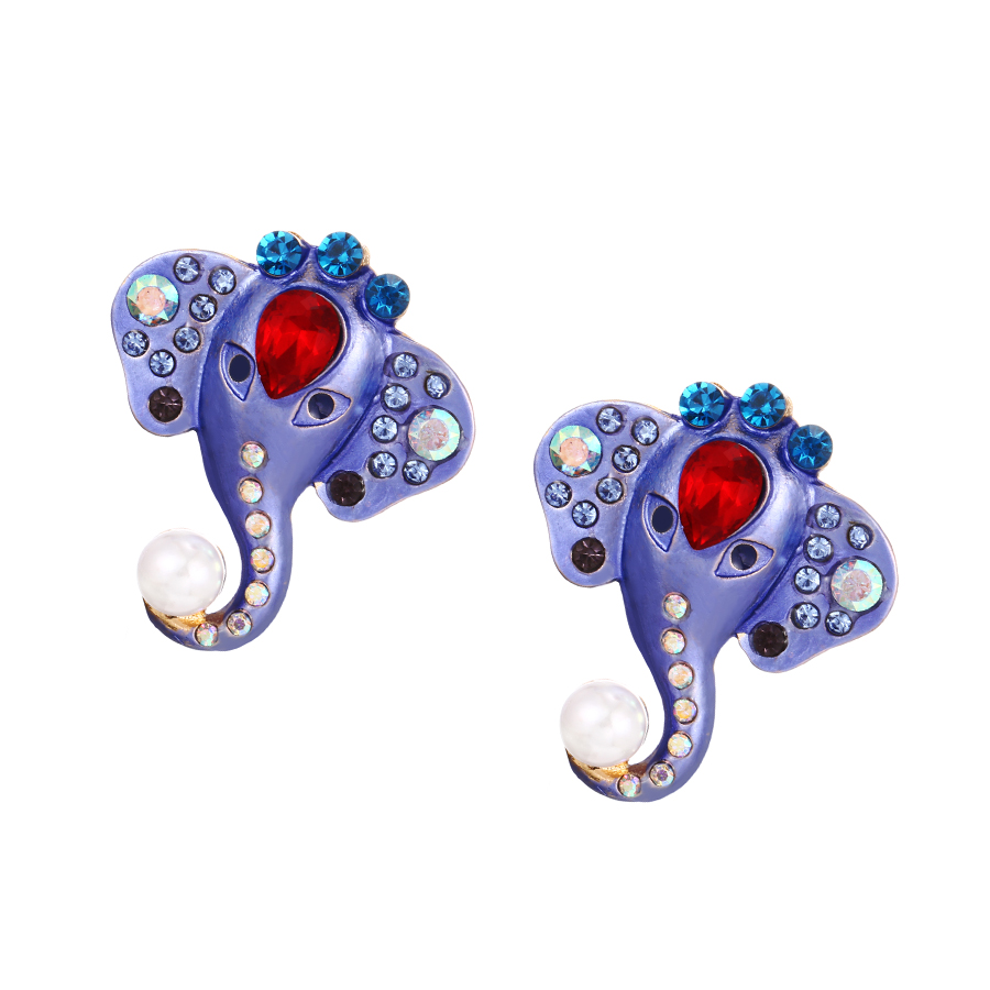 Fashion Purple Alloy Diamond Drip Oil Elephant Stud Earrings,Stud Earrings
