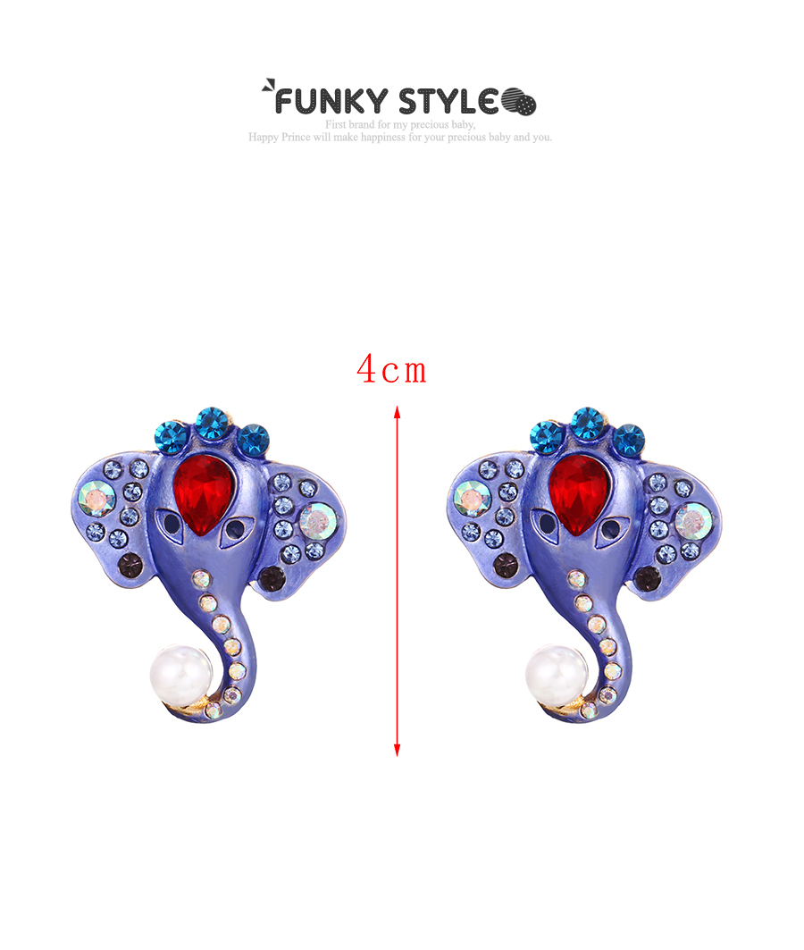 Fashion Purple Alloy Diamond Drip Oil Elephant Stud Earrings,Stud Earrings