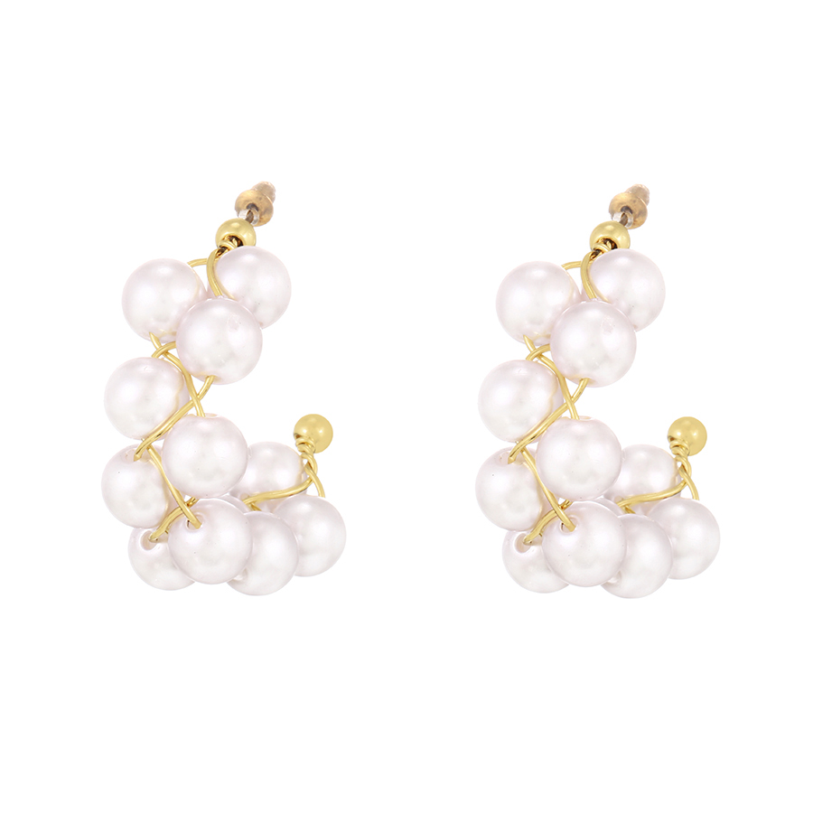 Fashion White Alloy Pearl C-shaped Stud Earrings,Stud Earrings