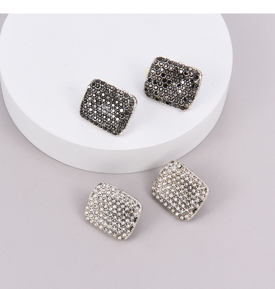 Fashion Silver Alloy Diamond Square Ear Clip,Clip & Cuff Earrings
