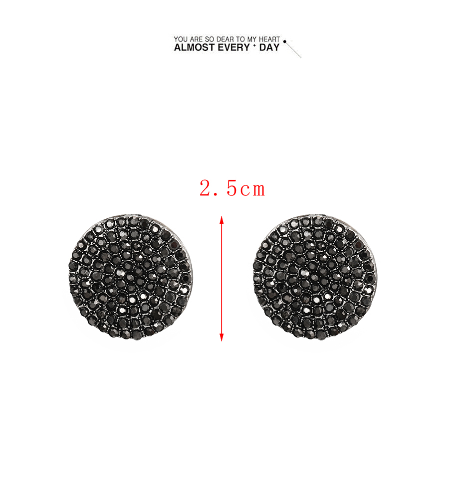 Fashion Black Alloy Diamond Round Ear Clip,Clip & Cuff Earrings