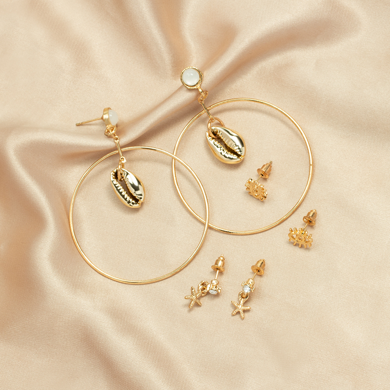 Fashion Gold Alloy Shell Hoop Stud Earrings,Stud Earrings