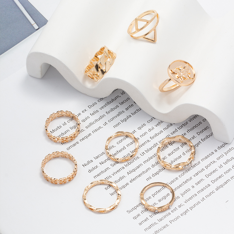 Fashion Gold Alloy Diamond Bee Geometric Ring Set,Jewelry Sets