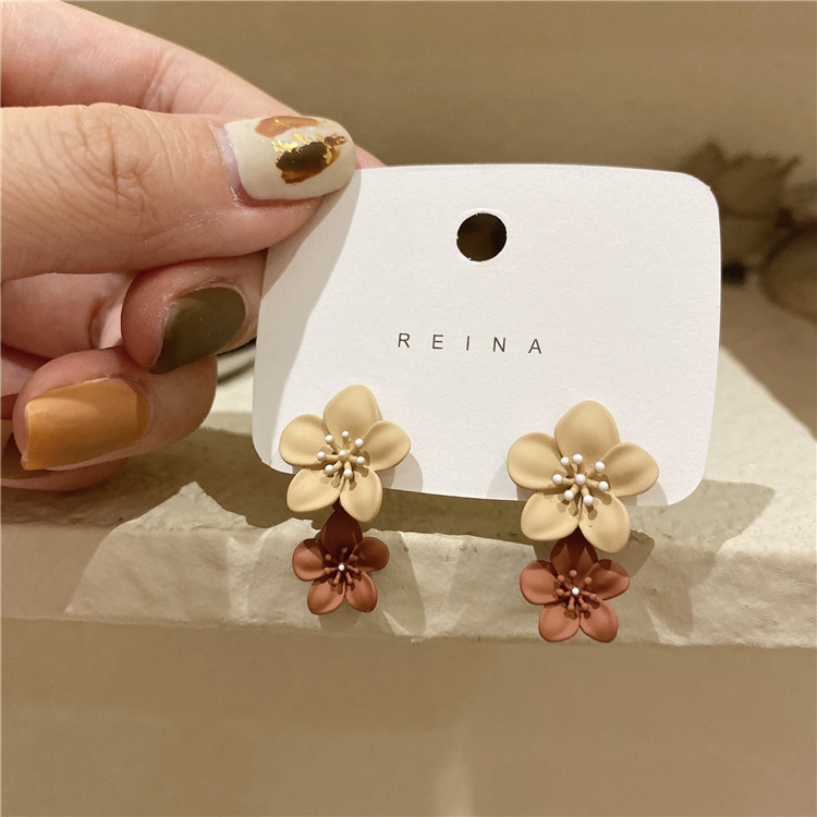 Fashion Khaki Alloy Flower Stud Earrings,Stud Earrings