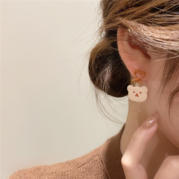 Fashion Khaki Alloy Asymmetric Bear Check Stud Earrings,Stud Earrings