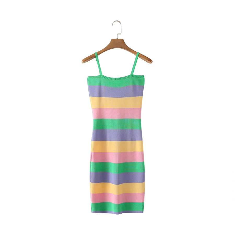 Fashion Green Color Colorful Striped Dress,Long Dress
