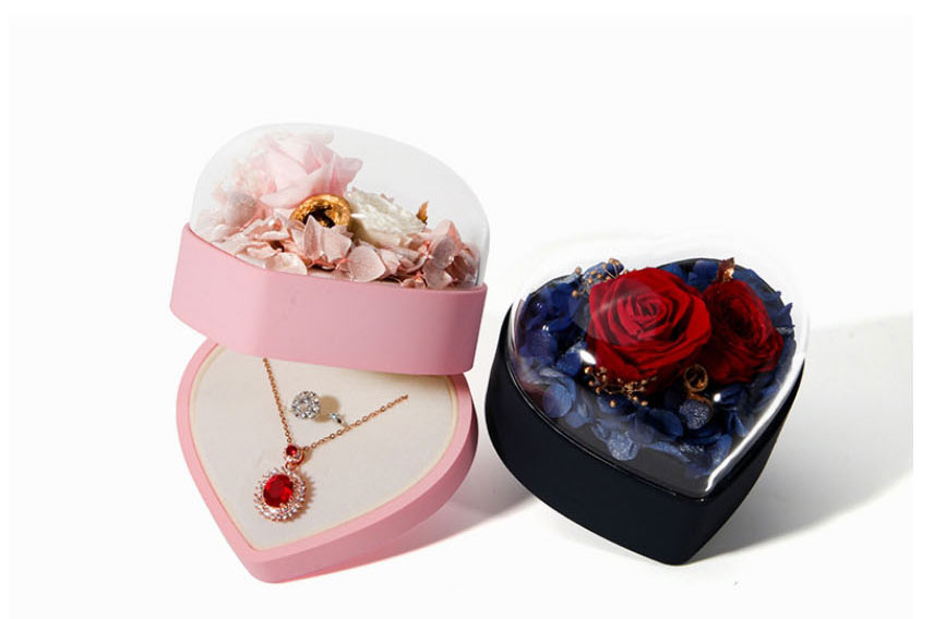 Fashion Love Flower Box Big Heart Blue Plastic Love Preserved Flower Jewelry Box,Jewelry Packaging & Displays
