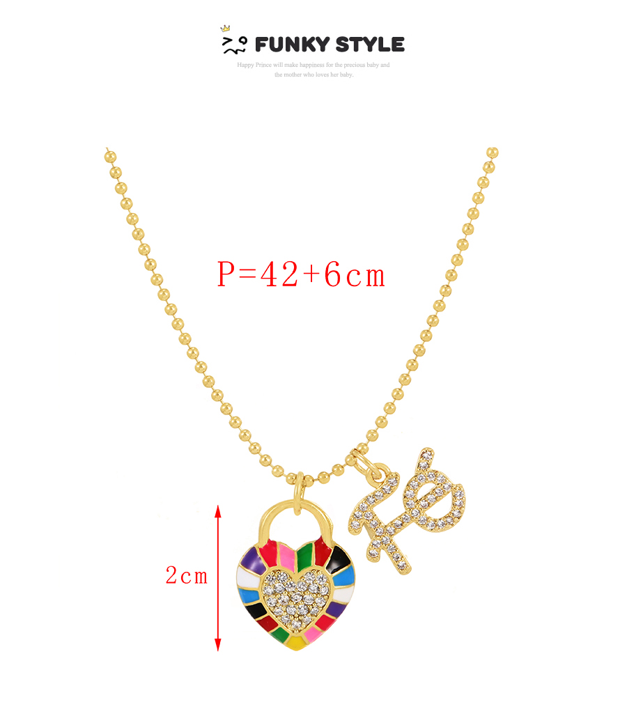 Fashion Color Bronze Zirconium Drop Oil Love Lock Letter Necklace,Necklaces