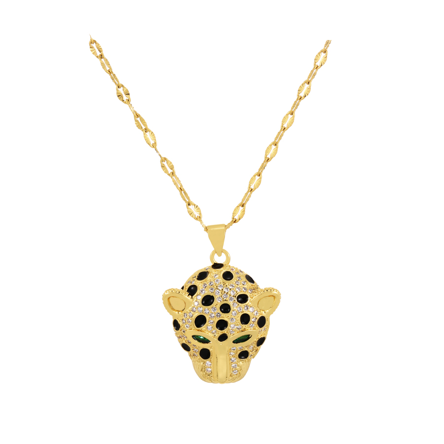 Fashion Gold-2 Bronze Zirconium Panther Head Pendant Necklace,Necklaces
