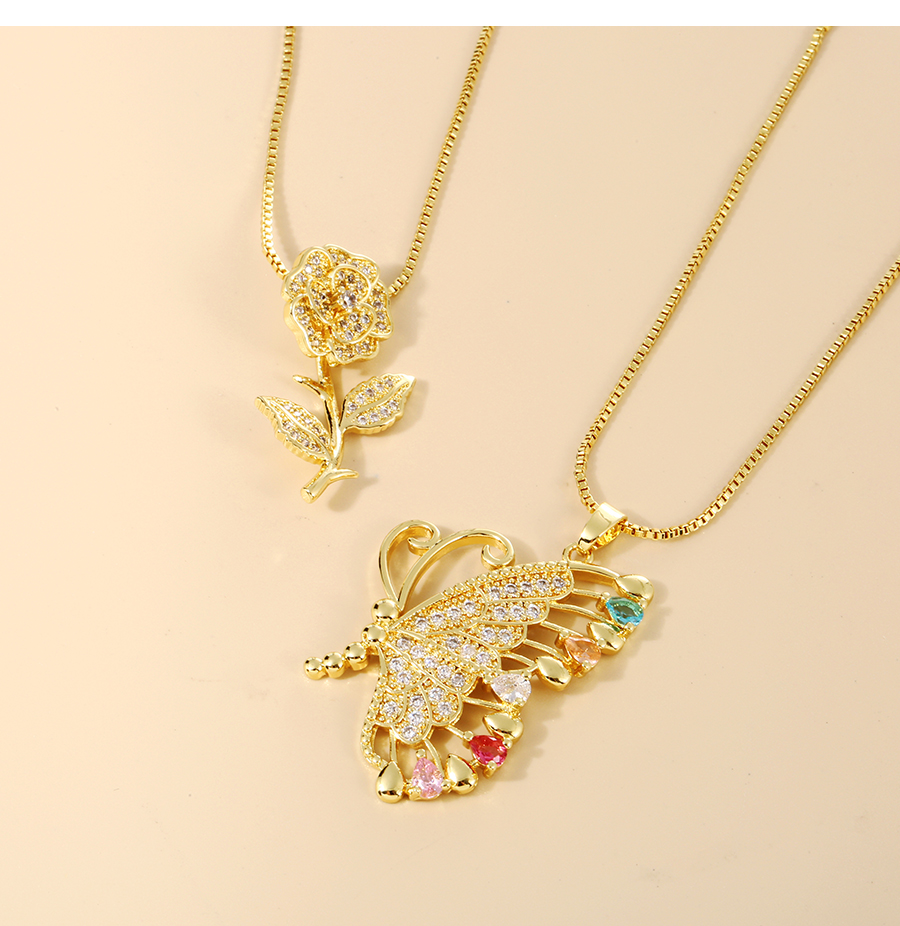 Fashion Gold Bronze Zirconium Butterfly Pendant Necklace,Necklaces