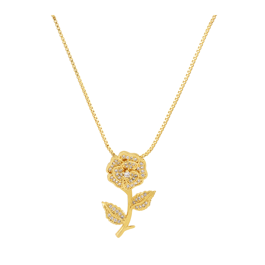 Fashion Gold-2 Bronze Zirconium Flower Pendant Necklace,Necklaces