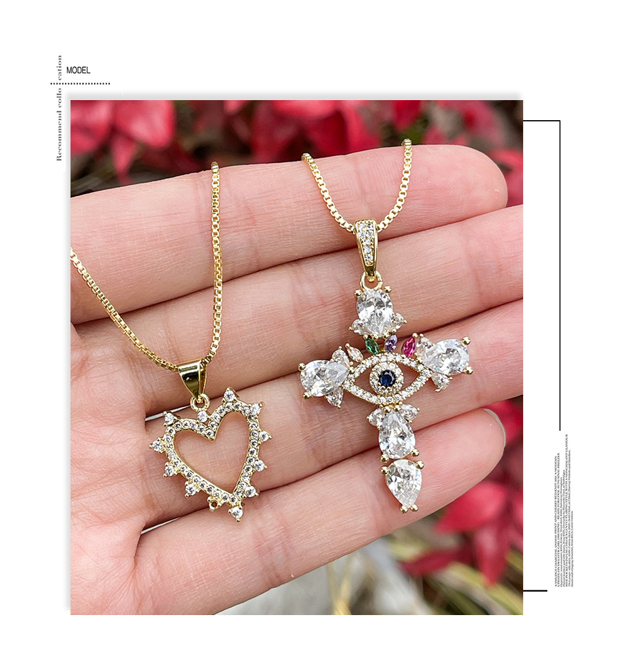 Fashion Gold-2 Bronze Zirconium Heart Pendant Necklace,Necklaces