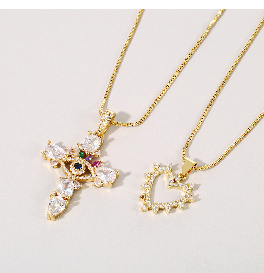 Fashion Gold-2 Bronze Zirconium Heart Pendant Necklace,Necklaces