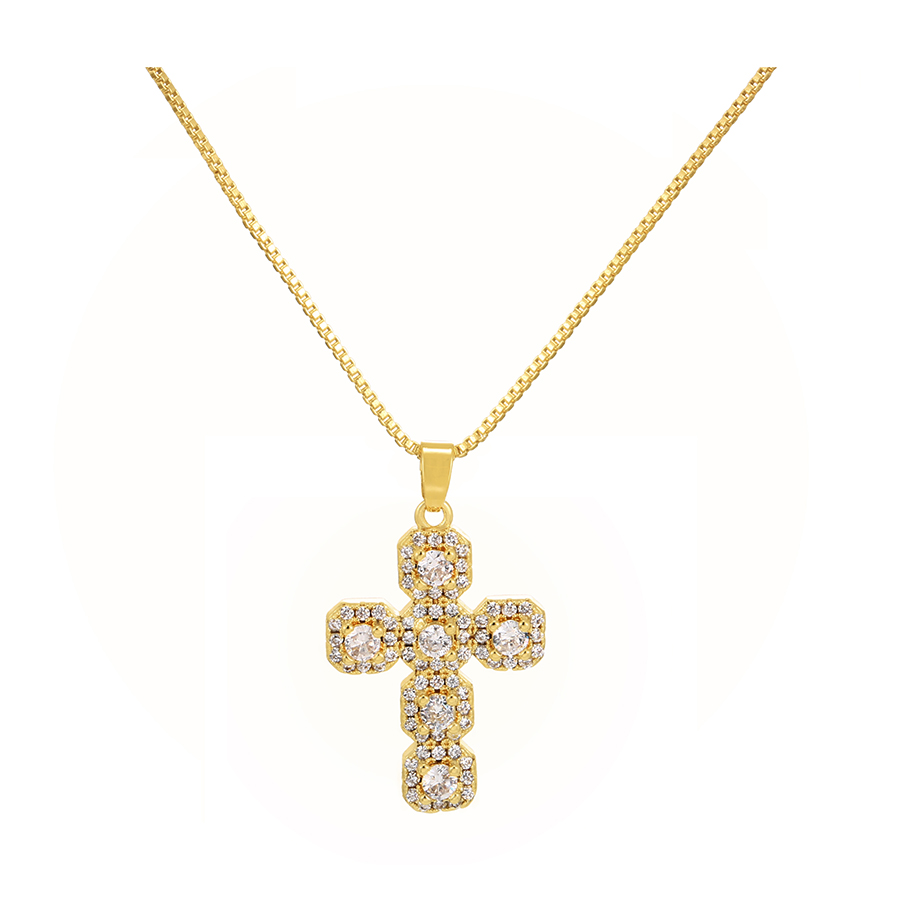 Fashion Gold Bronze Zirconium Cross Pendant Necklace,Necklaces