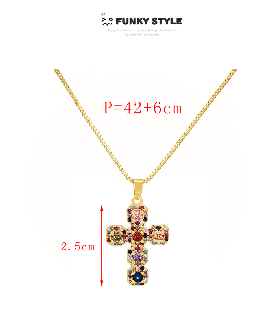 Fashion Color Bronze Zirconium Cross Pendant Necklace,Necklaces