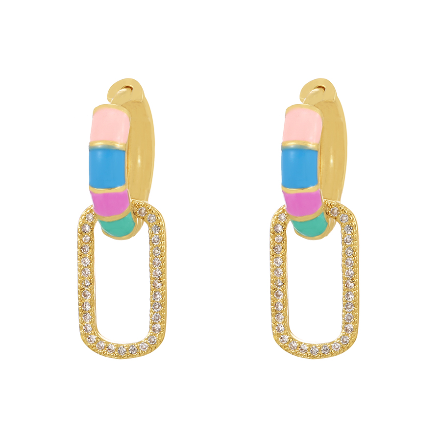 Fashion Color Brass Inset Zirconium Oil Drop Round Earrings,Earrings