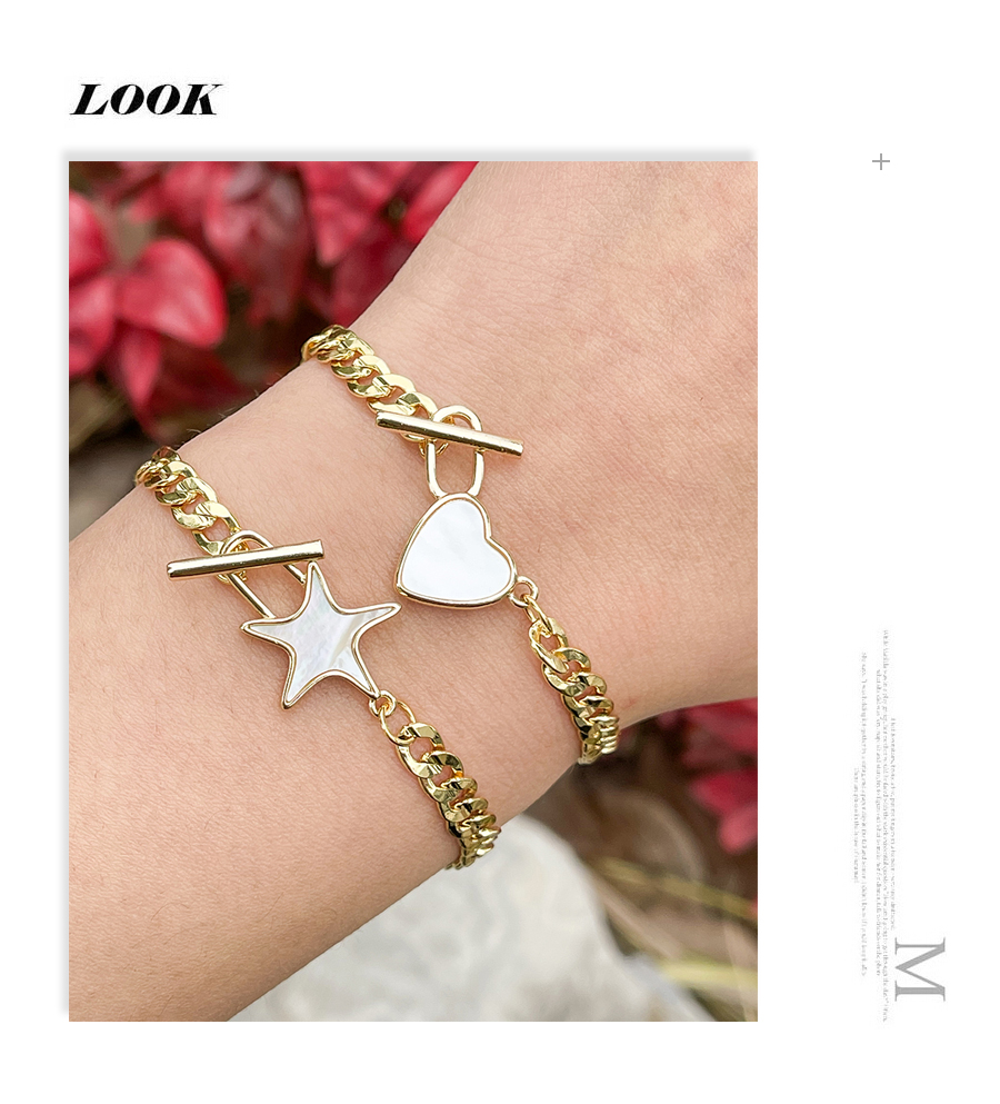 Fashion Gold-2 Copper Shell Love Thick Chain Ot Buckle Bracelet,Bracelets