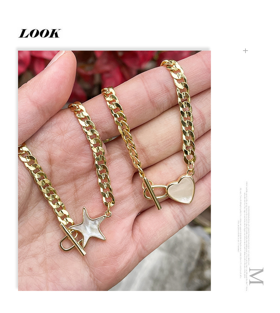 Fashion Gold-2 Copper Shell Love Thick Chain Ot Buckle Necklace,Necklaces