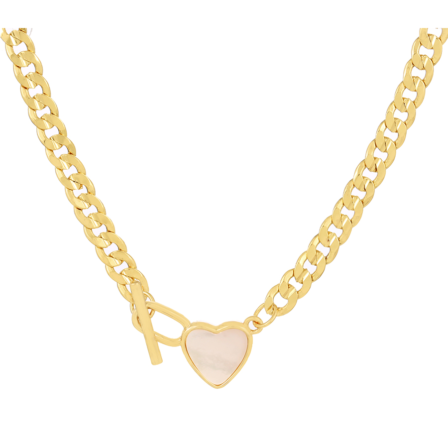 Fashion Gold-2 Copper Shell Love Thick Chain Ot Buckle Necklace,Necklaces