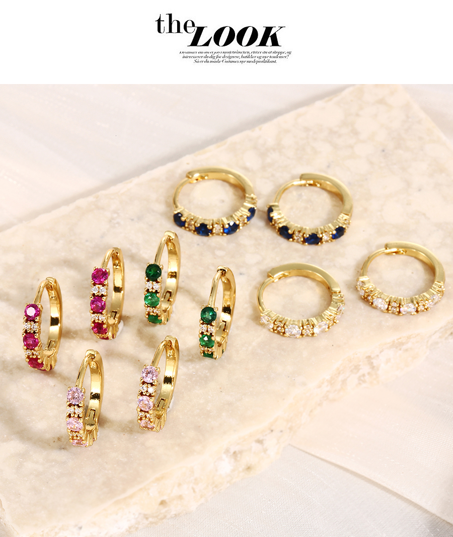 Fashion Pink Brass Inset Zirconium Geometric Earrings,Earrings