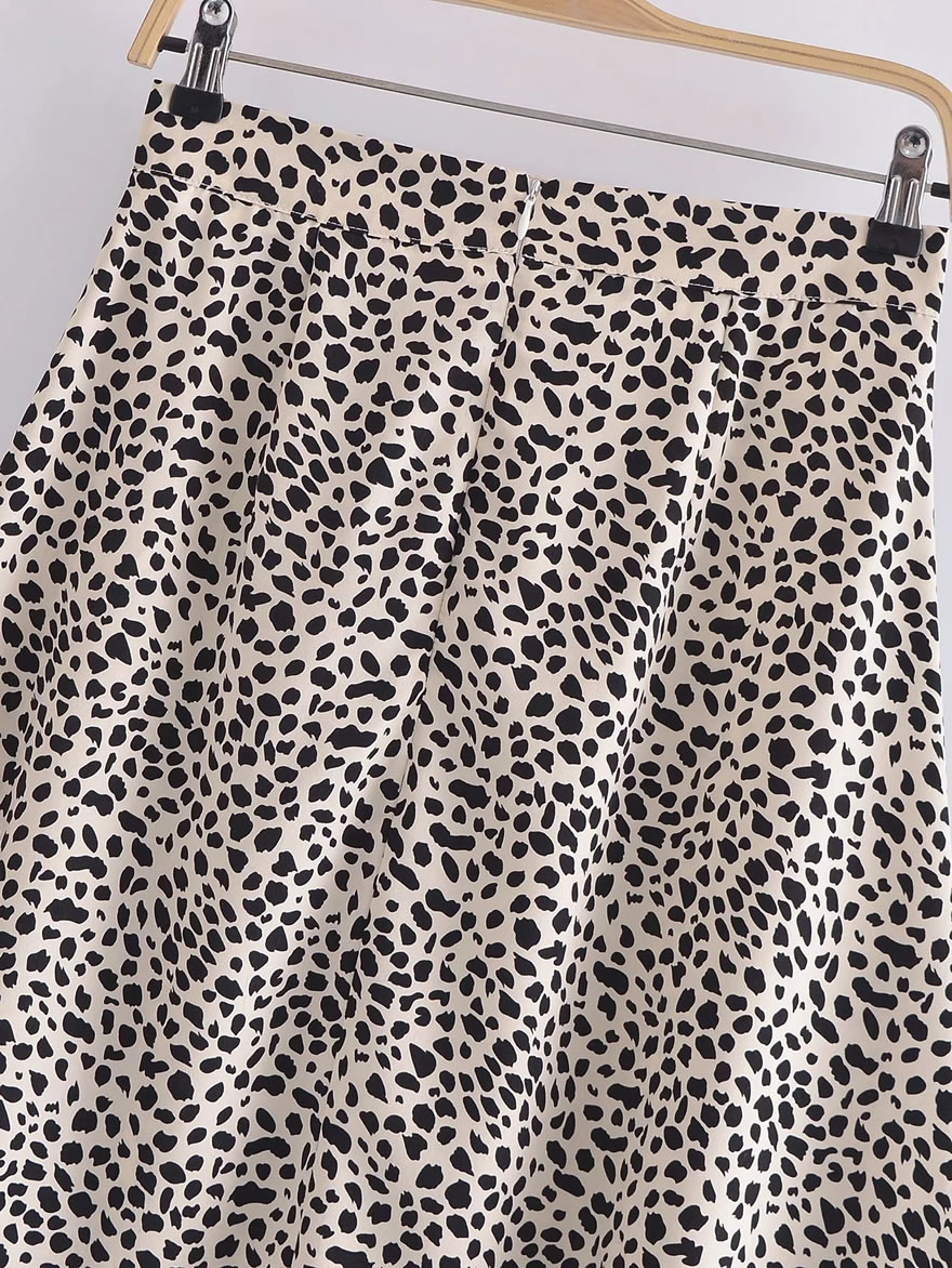 Fashion Light Khaki Geometric Leopard Print Irregular Hem Skirt,Skirts