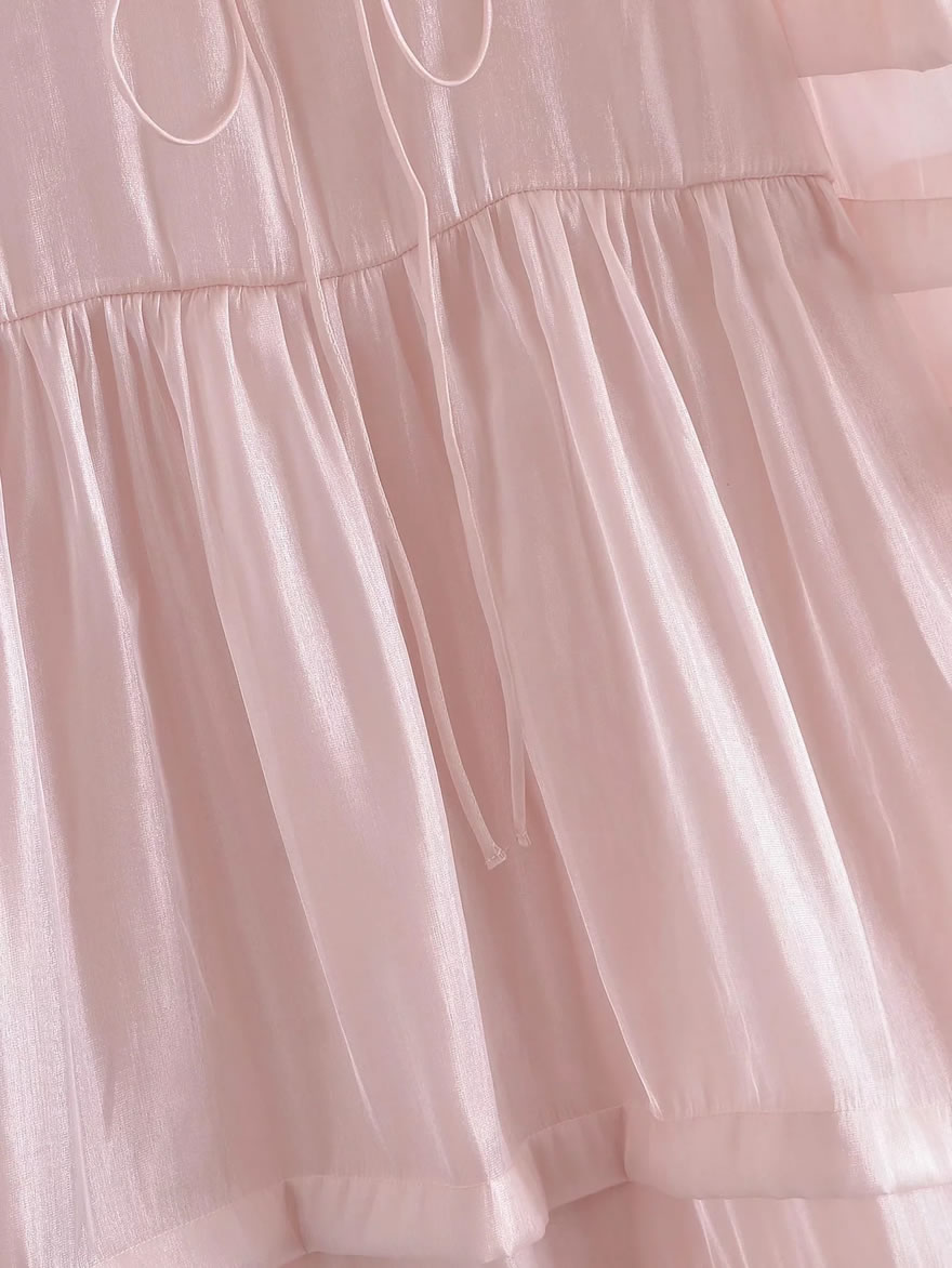 Fashion Pink Organza Layered Dress,Long Dress