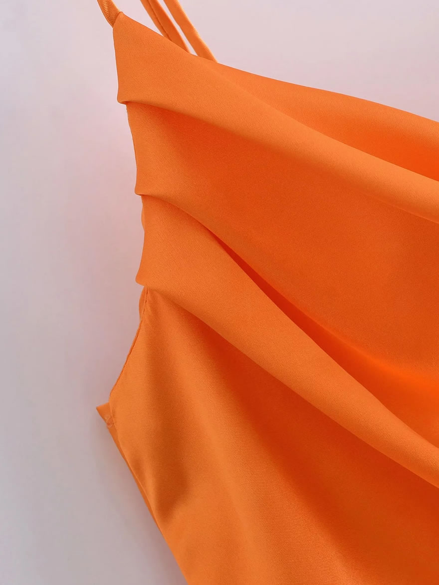 Fashion Orange Satin Drawstring Slip Dress,Mini & Short Dresses