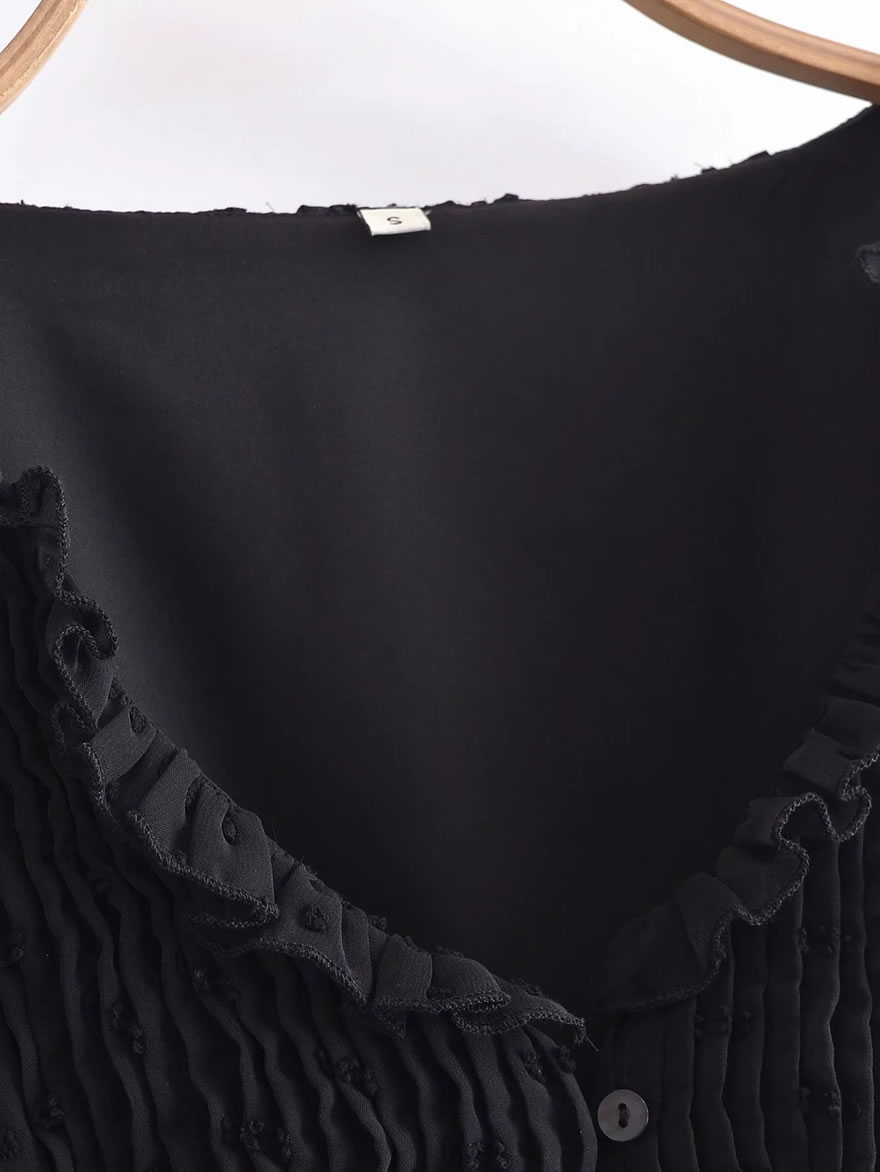 Fashion Black Tulle V-neck Polka-dot Dress,Mini & Short Dresses