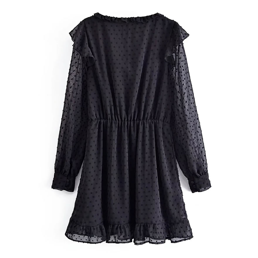 Fashion Black Tulle V-neck Polka-dot Dress,Mini & Short Dresses