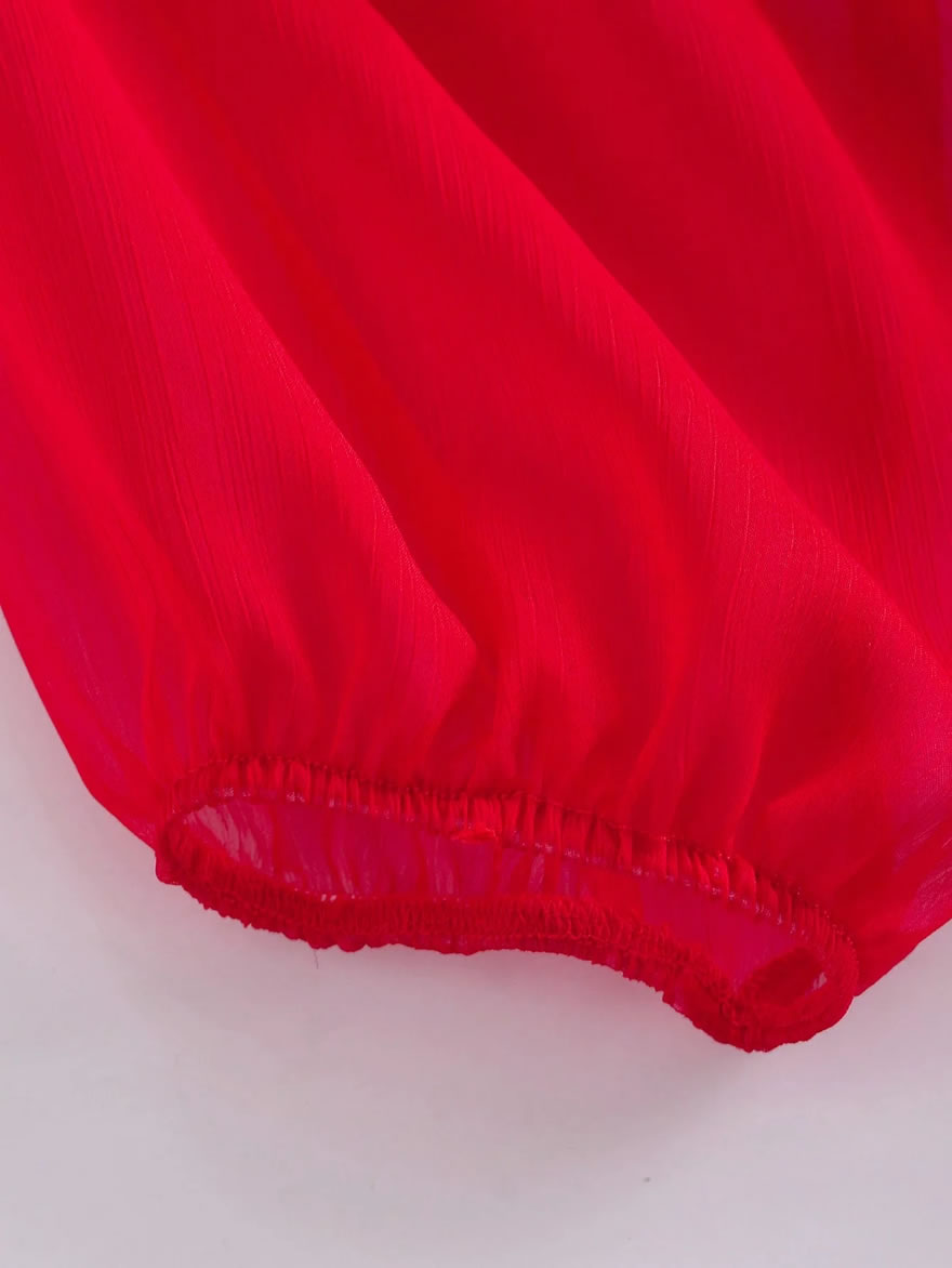 Fashion Red Chiffon Waist Lace Dress,Mini & Short Dresses