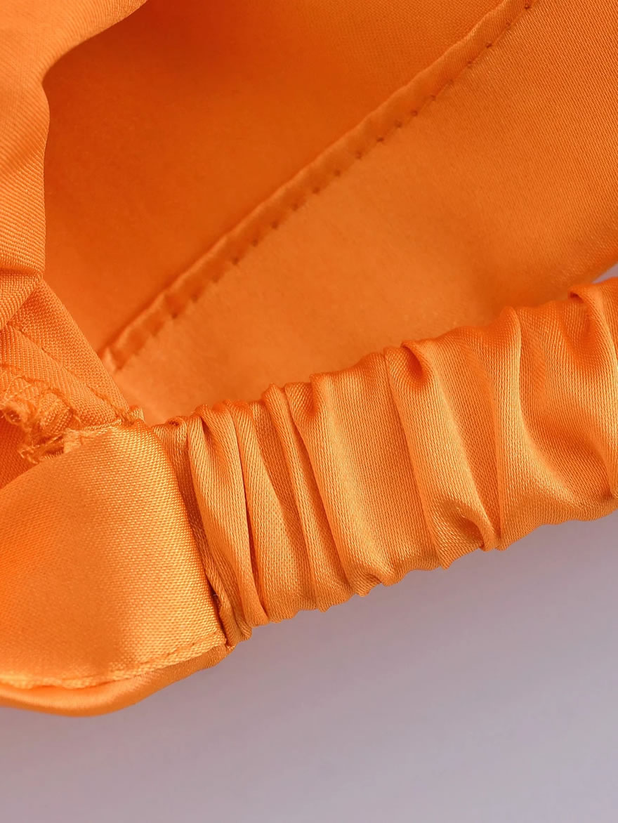 Fashion Orange Satin Lapel Cropped Top,Blouses